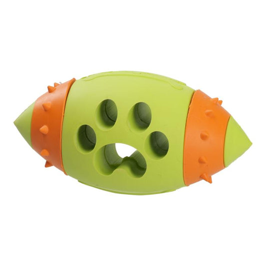 MISOKO dog toy, rugby ball with paw, rubber, green and orange, 9.7 cm