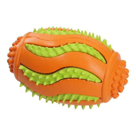 MISOKO dog toy, rugby ball, rubber, latex, green and orange, 9 cm