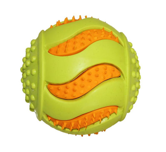 MISOKO dog toy, rugby ball, rubber, latex, green and orange, 9 cm