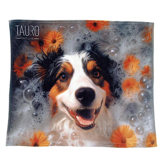 Tauro Pro Line soft blanket, with an australian shepherd applique, multicolored