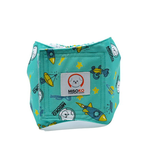 Misoko reusable diapers for male dogs, with rockets, mint color