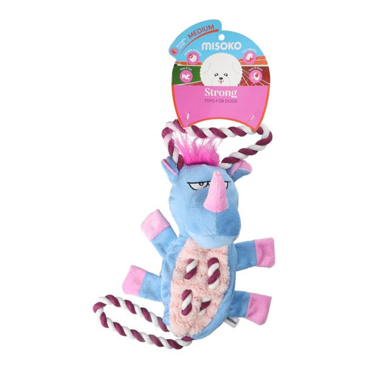 Plush Dog Toy with Rope – Rhinoceros