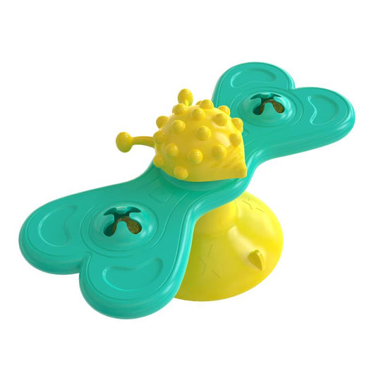 MISOKO & FRIENDS cat toy, spinning butterfly with massage texture and suction cup, mint, yellow