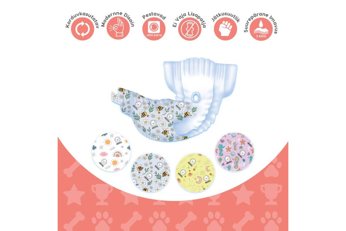 Misoko reusable diapers set for female dogs, Sweet Dream