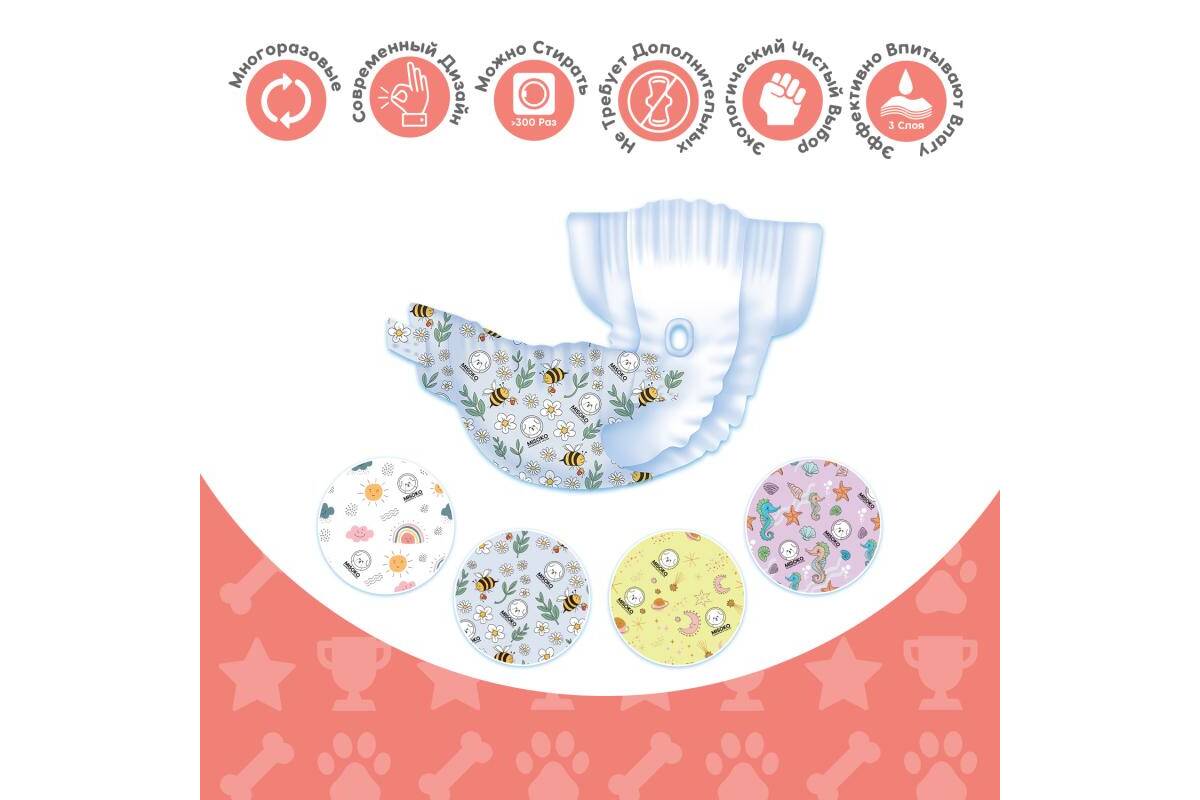 Misoko reusable diapers set for female dogs, Sweet Dream