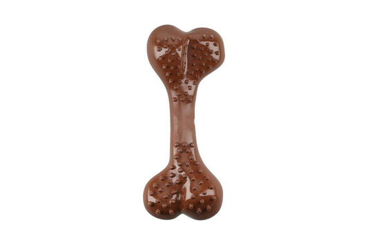 Mr. Strong dog toy, dental bone, BBQ scent, plastic, brown