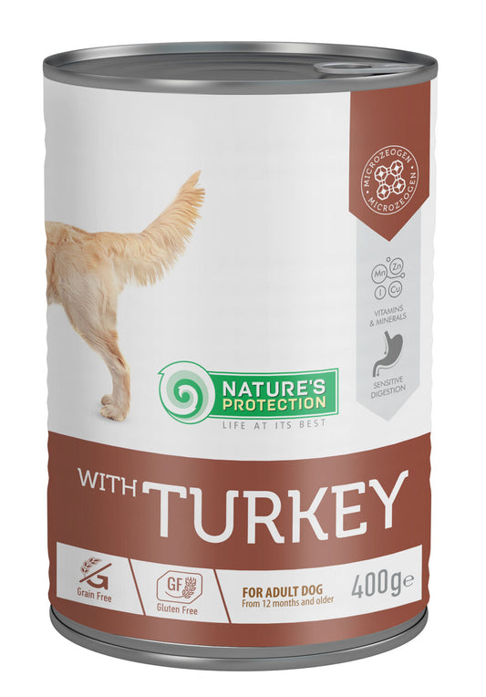 Comida enlatada Nature's Protection para perros adultos con pavo