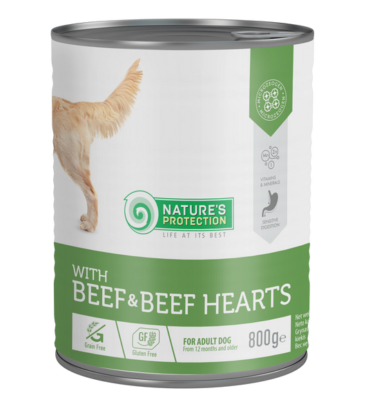 Nature's Protection canned pet food for adult dogs with beef and beef hearts
