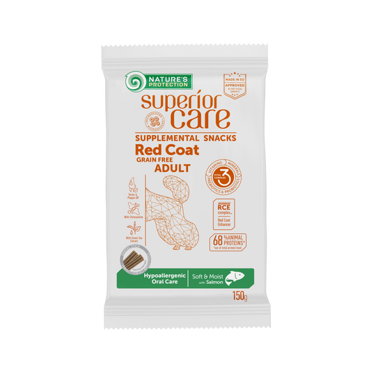 Nature's Protection Superior Care complementary grain free feed – snacks for adult dogs of all breeds with red coat with salmon