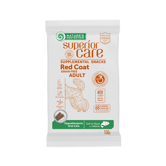 Nature's Protection Superior Care complementary grain free feed – snacks for adult dogs of all breeds with red coat with salmon
