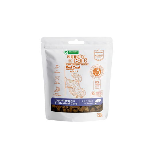 Nature's Protection Superior Care complementary grain free feed – snacks for adult dogs of all breeds with red coat with salmon