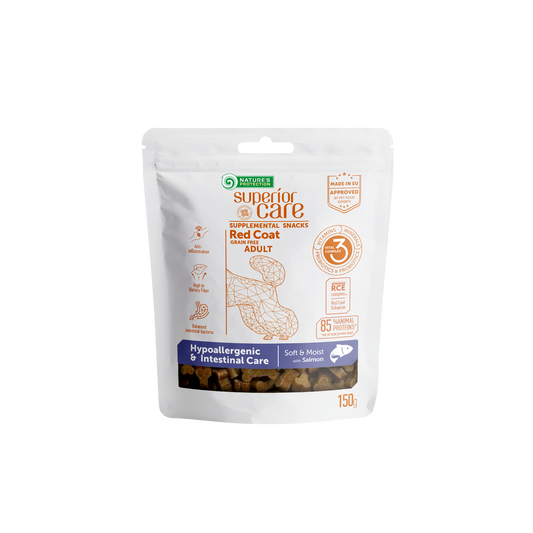 Nature's Protection Superior Care complementary grain free feed – snacks for adult dogs of all breeds with red coat with salmon