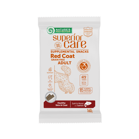 Nature's Protection Superior Care complementary grain free feed – snacks for adult dogs of all breeds with red coat with salmon