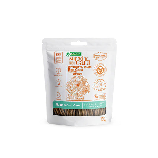 Nature's Protection Superior Care complementary grain free feed - snacks for free gums and oral care with insects for junior all breed dogs with red coat