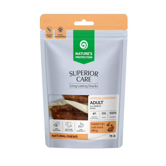 NATURE'S PROTECTION SUPERIOR CARE dog snack rabbit ear with duck filling for adult all breed dogs