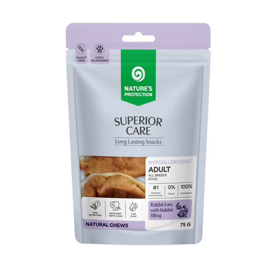 NATURE'S PROTECTION SUPERIOR CARE dog snack rabbit ear with rabbit meat filling for adult all breed dogs