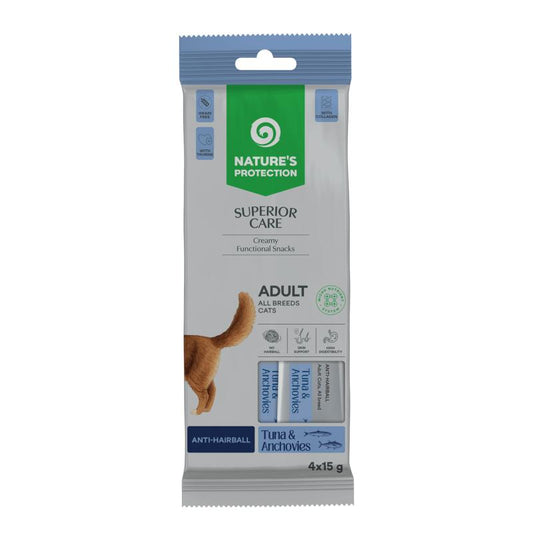 Nature's Protection Superior Care Anti-Hairball creamy functional snacks for adult cats with tuna and anchovies