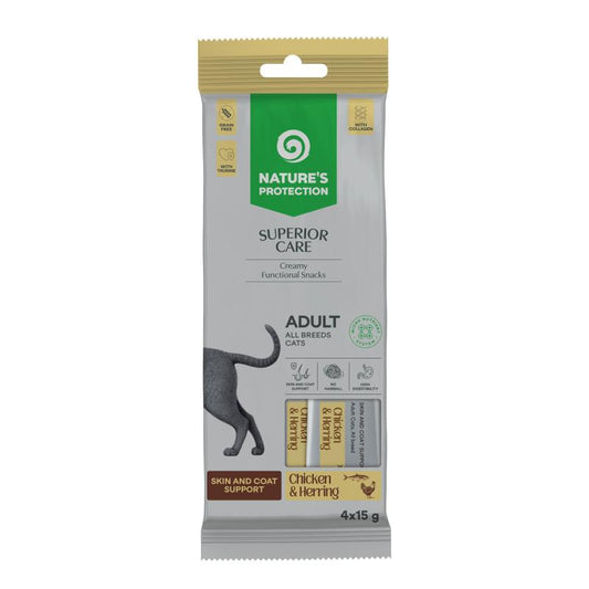 Nature's Protection Superior Care Skin&Coat kreemjad funktsionaalsed maiused täiskasvanud kassidele kana ja heeringaga