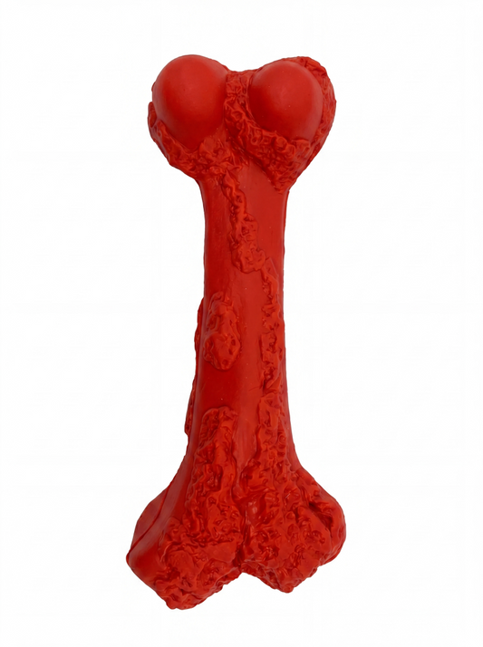 MISOKO Strong dog toy, rubber, bone-shaped, beef-scented, red, 18 cm