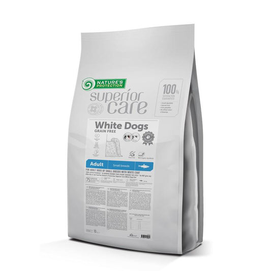 Alimento seco sin cereales Nature's Protection Superior Care con arenque para perros adultos de razas pequeñas con pelaje blanco