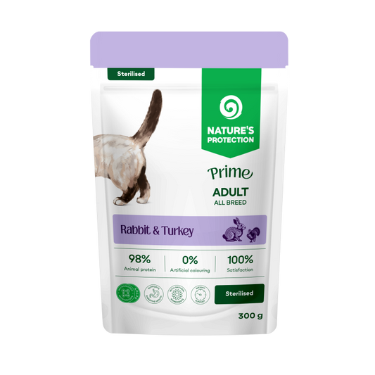 Nature's Protection Prime Sterilised wet food for sterilised adult cats with rabbit and turkey, 85 g