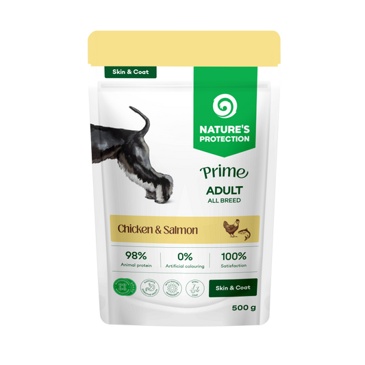Nature's Protection Prime Skin and Coat wet food for adult dogs with chicken and salmon