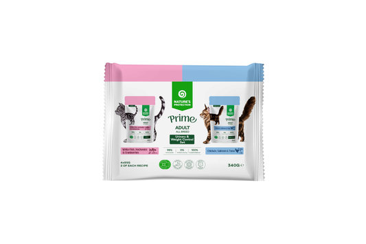 Wet food with chicken, salmon and tuna for weight control in adult cats of all breeds
