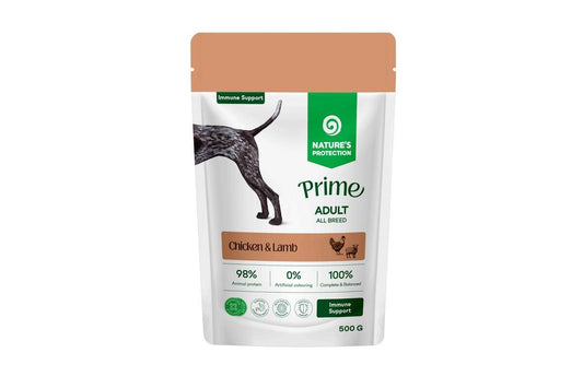 Wet food for immunity for adult dogs of all breeds, with chicken and lamb