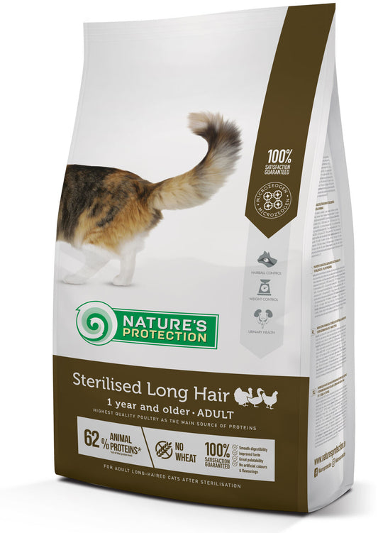 Nature's Protection dry food for adult long haired cats after sterilisation with poultry