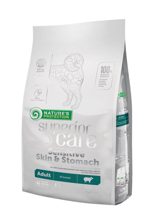 Complete food with lamb for adult dogs of all breeds with sensitive skin and digestive systems