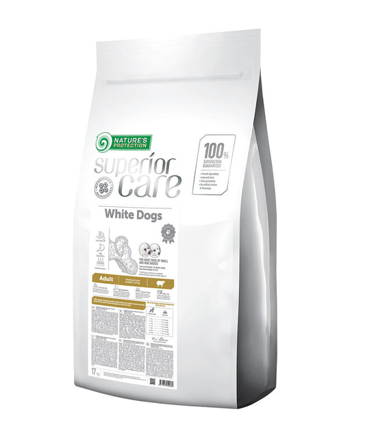 Nature's Protection Superior Care dry food for adult, small and mini breed dogs with white coat, with lamb