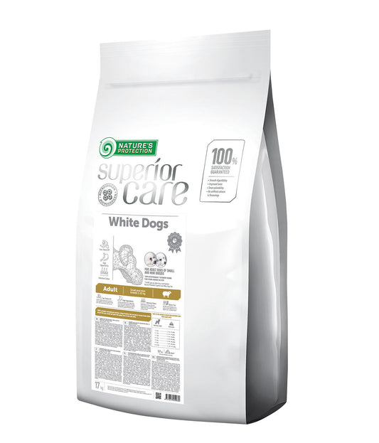 Nature's Protection Superior Care dry food for adult, small and mini breed dogs with white coat, with lamb