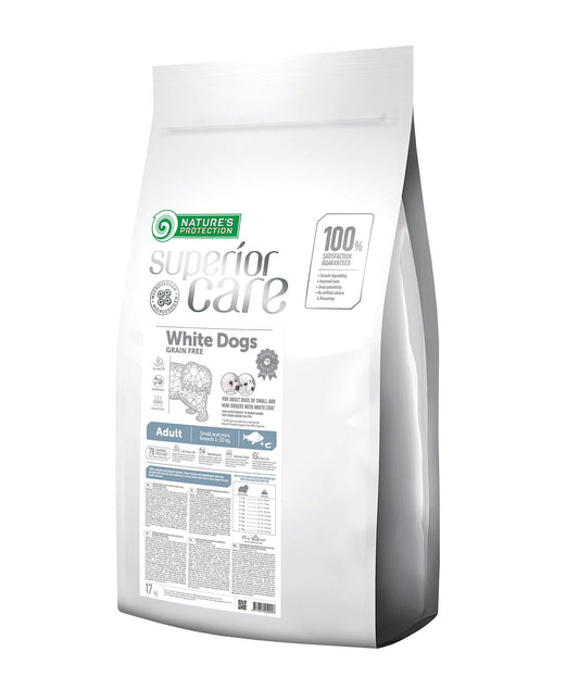 Nature's Protection Superior Care dry grain free food for adult, small and mini breed dogs with white fish
