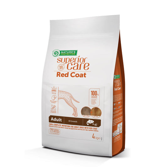 Nature's Protection Superior Care dry grain free food for adult dogs of all breeds with red coat, with salmon