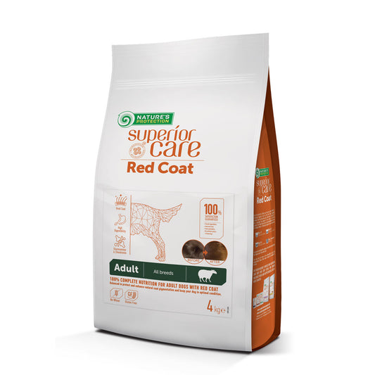 Nature's Protection Superior Care dry grain free food for adult dogs of all breeds with red coat, with lamb