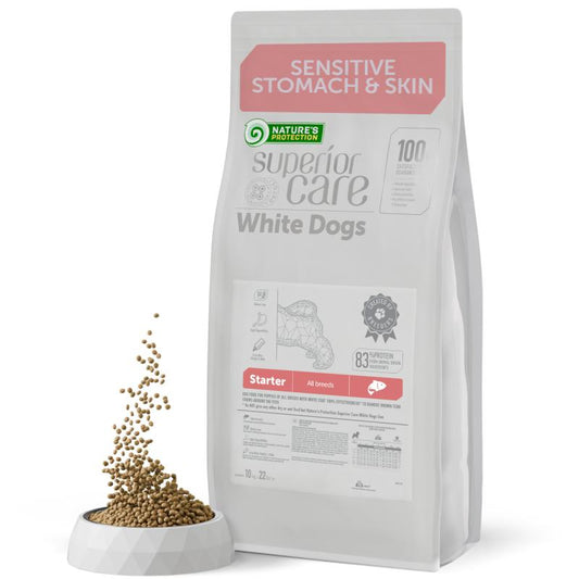 Nature's Protection Superior Care dry grain free food for puppies of all breeds with white coat, with salmon