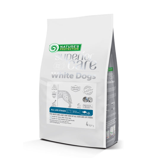 Nature's Protection Superior Care dry pet food with white fish for dogs of all sizes and life stages with white coat