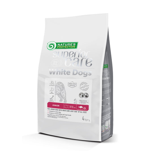 Nature's Protection Superior Care dry pet food with white fish for growing dogs of all sizes with white coat