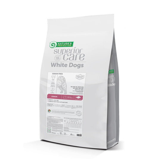 Nature's Protection Superior Care dry grain free pet food with white fish for growing dogs of all sizes with white coat