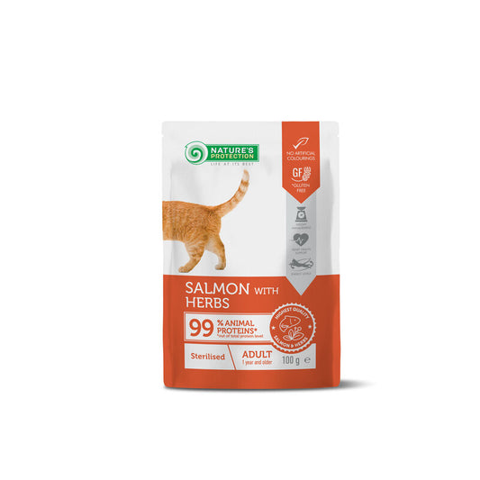 Nature's Protection canned pet food with salmon and herbs for adult sterilised cats