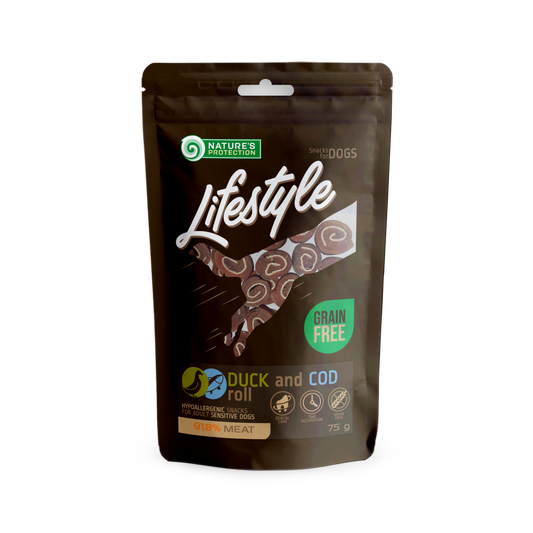 Nature's Protection Lifestyle snacks for dogs, duck and cod rolls, 75 g