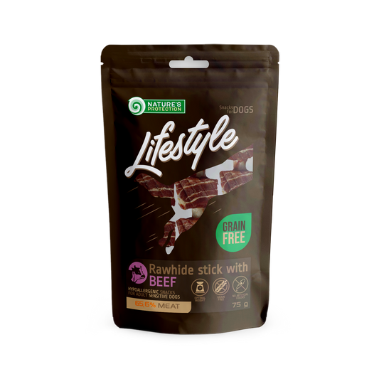Nature's Protection Lifestyle snacks for dogs, rawhide foaming sticks with beef 75 g
