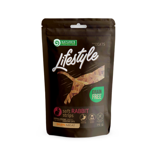Nature's Protection Lifestyle snack for cats soft rabbit strips, 75 g