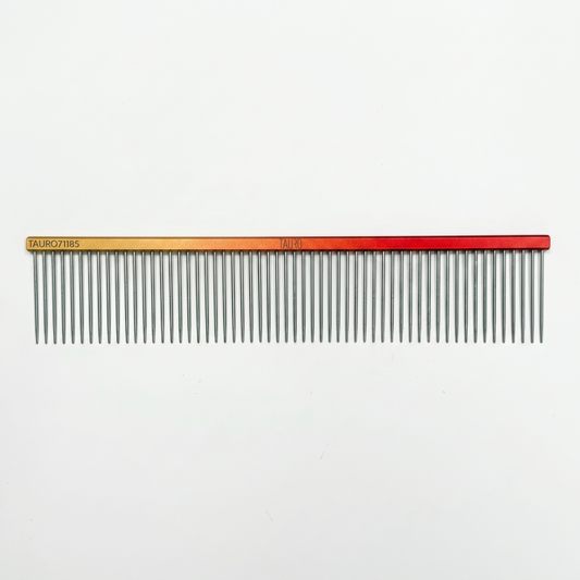 Peine para perros y gatos TAURO de aluminio, dientes espaciados, 22,5 cm, amarillo anaranjado, pt-32