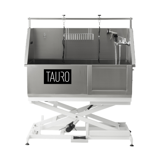 TAURO professional stainless steel pet bath, height-adjustable, silver, 127x67x109.5-175.5 cm