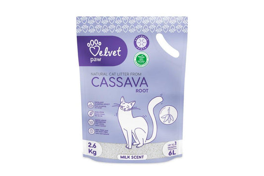 Natural cassava root cat litter
