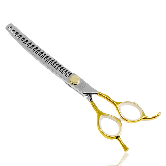 Tijeras de corte Tauro Pro Line "Perfection by Janita J. Plunge", curvas, entresacar (chunker), 23 dientes, acero inoxidable 440c, color dorado, 18 cm (7'')