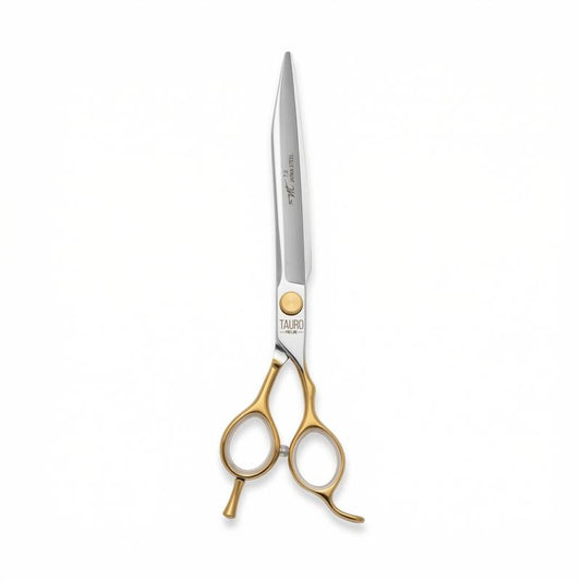 TAURO Perfection by Janita J. Plungė straight scissors for right-handed users, stainless steel, silver with gold handles, 19 cm