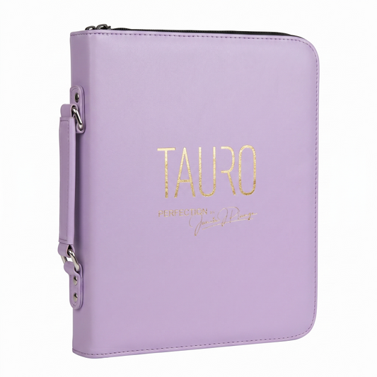 TAURO faux leather scissor case with handle, holds 10 scissors, purple