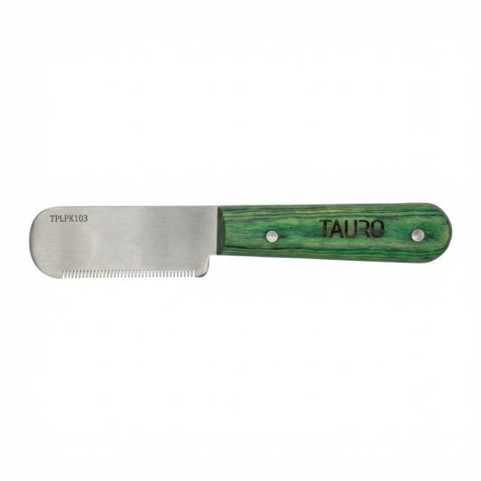 TAURO PRO LINE professional stripping knife with dense pins, wooden green handle, 16 cm, 16 pins